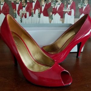 Marc Fisher Red Patent Leather Peep-Toe Pumps